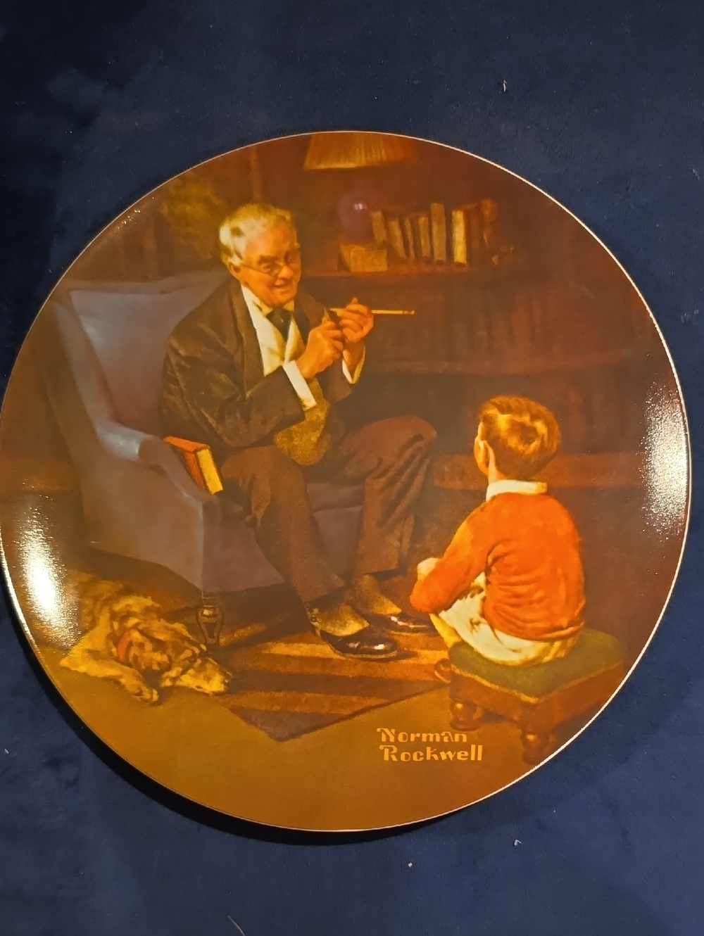 Norman Rockwell Collector Plate  Grandfather and Child Scene in Warm Browns, coa